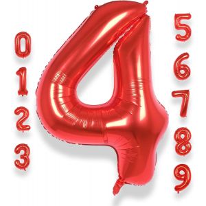 Chiffre Anniversaire Geant 4 Rouge: 40 Pouces 101 cm Ballon Géant Rouge Numero 4 ans à Hélium Garçon Fille Ballon de Baudruche Mylar Décoration pour Baby Shower Anniversaire - Neuf