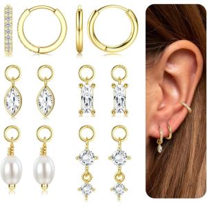 Kal-14k Plaqué Or Huggie Boucles D'oreilles Et Pendentifs Pour Les Femmes, Hypoallergénique Hoop Dangle Boucles D'oreilles, Boucles D'oreilles Exquis Huggie Hoop - Neuf