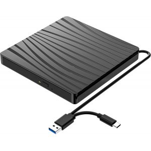 Lecteur CD DVD Externe, Graveur CD avec USB3.0 Type-c, Ultra-Mince CD/VCD /-RW/ROM Portable External Drives pour Laptop, Desktops, PC, iMac, Macbook, Windows11/10/8/7/XP/Vista/MacOS - Neuf