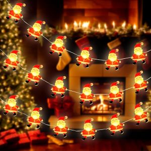 TRAHOO-Lumi&egrave;res de No&euml;l 2M 20LED, Guirlande Lumineuse P&egrave;re No&euml;l &agrave; Pile &Eacute;tanche, D&eacute;coration Int&eacute;rieur Ext&eacute;rieur pour Sapin, Jardin, Chambre, Fen&ecirc;tre - Neuf