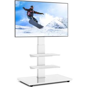 SUBZONAL-Universel Support TV sur Pied pour 32-70 Pouces T&eacute;l&eacute;viseurs Plats LED OLED LCD, Pivotant Hauteur R&eacute;glable jusqu'&agrave; 50 kg avec Pi&eacute;destal en Verre Tremp&eacute;, Max VESA 400x400mm, Blanc - Neuf