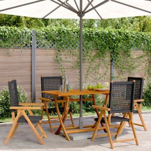 Prolenta Premium - Chaises Inclinables De Jardin Lot De 4 Noir Rotin Bois Massif - Neuf