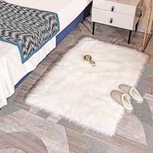 Peau de Mouton synth&eacute;tique,Cozy Sensation comme v&eacute;ritable Laine Tapis en Fourrure synth&eacute;tique,Man-Made Luxe Laine Tapis de Canap&eacute; Coussin (Rectangle Blanc,60 x 90 CM) - Neuf