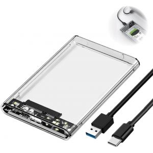 TYE-6Gbps Boîtier Disque Dur 2,5'' USB C 3.1 Gen 2 Boitier Externe Disque pour SATA HDD et SSD de 2,5'' 7/9.5mm Boitier SSD accélération UASP & Trim, sans Outils, Câble USB C Inclus, Transparent - Neuf