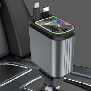 Chargeur De Voiture 4 En 1 R&eacute;tractable Avec Led Ciel &Eacute;toil&eacute;, Usb C 66 W, Chargeur De Voiture Rapide, Chargeur Allume-Cigare Pour Iphone, Samsung Galaxy, Google Pixel - Neuf