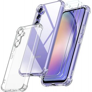 Coque Pour Samsung Galaxy A54 5g Avec 3 Pi&egrave;ces Protection &Eacute;cran En Verre Tremp&eacute;, Transparent &Eacute;tui De Protection En Silicone Antichoc, Clair Mince Souple Tpu Bumper Housse - Neuf