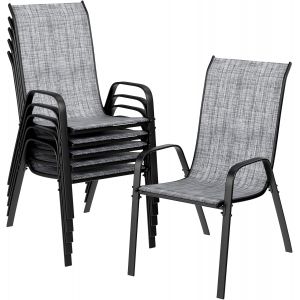 Ulteronixshop-Lot Chaises De Jardin Empilables &Agrave; Dossier Haut - Structure En Acier Textil&egrave;ne - Pour Jardins, Cours, Balcons, Restaurants - Charge Maximale : 150 Kg - 54 X 69 X 93 Cm (6, Gris Lin) - Neuf