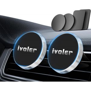 Kal-[Lot De 2 Support Telephone Voiture, Porte Téléphone Magnetique Portable Grille Aeration Aimant Compatible Pour Smartphone, Avec 4 Plaques Métalliques U2013 Argent - Neuf