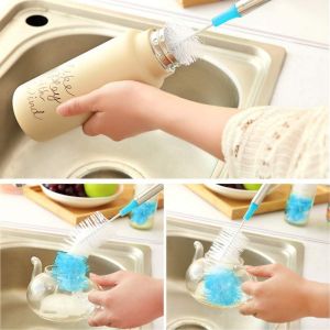 4 Pcs Brosse De Nettoyage De Bouteille Set Multifonctionnel Brosses Longue Brosse &Agrave; Bouteille d'eau Nettoyant De Bouteilles-Bleu - Neuf