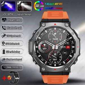 T-Rex 3 Gps Montre Intelligente 5Atm Étanche 1.43 Pouces Amoled Hd Écran Bt Appel Lampe De Poche Militaire Sport Montres Intelligentes Hommes 2025 Nouveau.Orange Black. - Neuf
