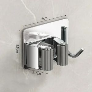 Crochet Support Adhesif Mural Inox pour Balais, Modele: 1pc A - Neuf