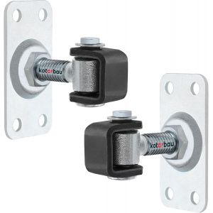 Lot de 2 charni&egrave;res de porte r&eacute;glables M12 &agrave; visser rectangulaires 4 trous S235JR en acier galvanis&eacute; argent&eacute; - Neuf