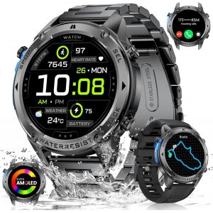 Gps Montre Connectée Homme, Boussole Montre Militaire Homme, 1.43"" Amoled/600mah/170+ Modes Sportifs Montre Homme Sport, Ip68 Mode Natation Montre Hhomme Etanche, Smartwatch Pour Ios Android - Neuf