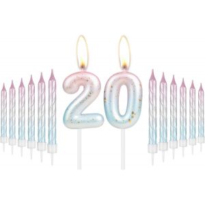 Eryi-Lot De Bougies D'anniversaire Avec Bougie En Spirale Rose Et Bleue Pour Décoration De Gâteau De 20e Anniversaire De Fille Et Garçon - Numéro 20 Rose Bleu Pour Femme - Activités De Mariage - Neuf