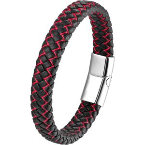 Eryi-Bracelet Cuir Homme Et Acier Inoxydable, Bracelets Style Tressé Pour Homme, Bijoux Cadeau Hommes Papa Papy, Bracelet Noir Marron Cuir Pour Hommes - Neuf