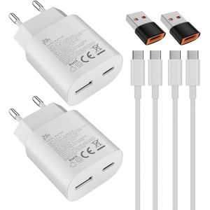 JGD-25W USB CChargeur 15W USB A Adaptateur,pour&iquest;Samsung Galaxy Ultra S25/S24/S23/S22/S21/S20/+/Note 20/10/9/8/A73/A53/S10/S9,iPhone17/16/15/Pro/Pro Max/Plus,iPad,Moto,Google,Chargeur rapide,et 2M60W - Neuf