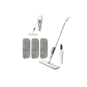 Balai &agrave; franges avec flacon rechargeable et 3 lingettes en microfibre lavables pour le nettoyage des sols - Neuf