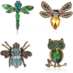 Kgabery-4 Pcs Femme Broche Broches Strass,Broche Vintage De Bee Hibou Libellule Mignon Des Femmes Broche D'animaux Corsage Bijoux De Vêtements Decoration,Broches D¿Animaux D¿Insectes Pour Les Femmes Filles - Neuf