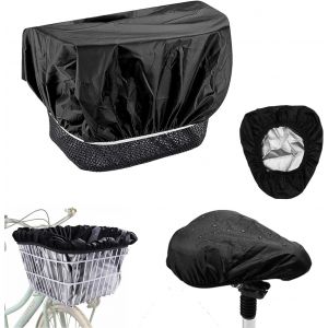 Kal-Panier De Vélo Avec Housse De Pluie - Accessoires De Vélo - Plastique - Montage Sur Guidon - Noir - Neuf