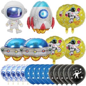 ChicSlick-25 Pièces Ballons De Espace Astronaute, Film Aluminium Fusée Ballons De Vaisseau Spatial, Bleu Noir Confetti Astronaute Latex Ballons, Espace Thème Ballons Pour Enfants Anniversair[X2542] - Neuf