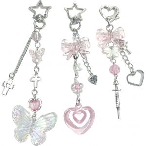 Kal-Lot De 3 Pendentifs Élégants Pour Téléphone Portable, Breloques Porte-Clés, Porte-Clés Y2k Pour Femmes, Accessoires Mignons, Chaîne De Téléphone Portable Papillon Pour Portefeuilles Et Sacs, - Neuf