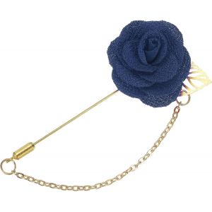 Kjdal-&Eacute;pinglette Pour Homme,Taille : 1,57"" &Eacute;pingle En Alliage De Tissu Forme Rose Pour Revers De Costume Avec Feuille D'or Et Bordure/Cha&icirc;ne &Agrave; Pompon Pour Mariage 1 Compte Bleu Marine - Neuf