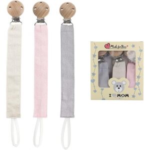 3pcs Attache Tetine Tissu Kit Attache Sucette,Accroche Tetine Bebe,Set Attache Tetine Fille Et Gar&ccedil;on Avec Pince &Agrave; T&eacute;tine En Bois De H&ecirc;tre Naturel - Neuf