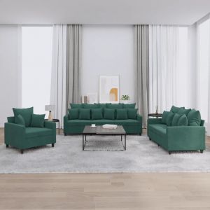 Prolenta Premium - Ensemble De Canap&eacute;s 3 Pcs Avec Coussins Vert Fonc&eacute; Velours - Neuf