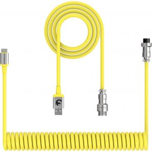 JGD-C&acirc;ble de clavier enroul&eacute; C01, c&acirc;ble d'aviateur enroul&eacute; personnalis&eacute; extensible en TPU, Type-C vers USB-A, avec connecteur d'aviation en m&eacute;tal dor&eacute; d&eacute;tachable pour t&eacute;l&eacute;phone &agrave; clavier - Jaune - Neuf