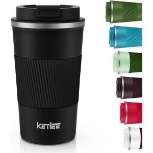 Eryi-Mug Isotherme Cafe Tasse À Café 510ml Tasse Isotherme De Café Isolée Avec Couvercle, Tasse De Voyage En Acier Inoxydable Tasse De Voiture À Double Paroi Tasse Thermique Réutilisable,Noir - Neuf