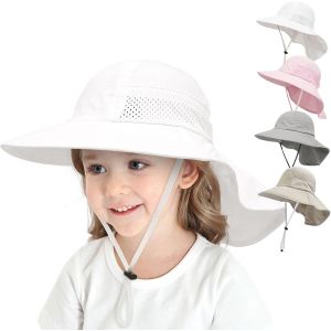 Chapeau De Soleil Garçons Filles Eté Protection Upf 50+ Casquette À Large Bord Rabat De Cou Chapeau De Joueur De Plage.[Z629] - Neuf
