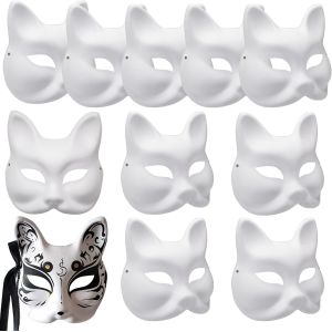 10 Pi&egrave;ces Masque Chat,Masque De Renard,Therian Mask,Masques En Papier &Agrave; Peindre Blanc,Masque Blanc &Agrave; D&eacute;corer,Diy Peinture Masques De Peintable Pour Halloween Cosplay Mardi Gras Party - Neuf