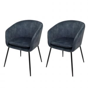 Lot de 2 chaises de salle &agrave; manger HWC-O28, chaise de cuisine rembourr&eacute;e Chaise, tissu/textile (340g/m&sup2;) m&eacute;talbleu - Neuf