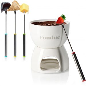 Subzonal-Com-Four Service &Agrave; Fondue Au Chocolat Premium - Bol En C&eacute;ramique Avec Photophore Et 4 Fourchettes - Fondoir Pour Chocolat Et Fromage - Fondoir - Bol &Agrave; Dessert Pour 4 Personnes - Fondoir (Bla - Neuf