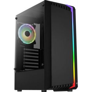 AOUL-Bionic Rgb Atx Mid Tower Case, Tempered Glass Side Panel + 1X 12Cm Rgb Fan, Black - Neuf