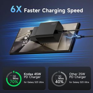 Chargeur 45w Pour Samsung Charge Rapide,45w Chargeur Usb C Rapide Avec 100w C&acirc;ble Usb C 2m Pour Galaxy S25,S24+,S24 Ultra,S23+,S23 Ultra,S22,Note 20,A54,A53,Z Fold5,Flip5,Tab S8 Ultra - Neuf
