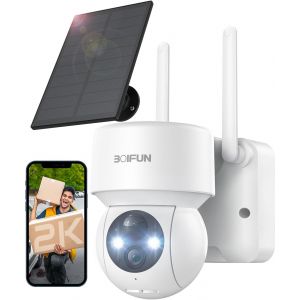 CHECARZHN--NO1-Camera Surveillance Wifi Exterieure Sans Fil Batterie, 2K Camera Solaire Avec 360° Rotation, Vision Nocturne Couleur, Détection Humaine Pir, Audio Bidirectionnel Sirène D'Alarme - Neuf