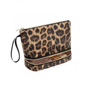 (L&eacute;opard) Un Sac De Maquillage Petit Double Couche De Maquillage Sac De Grande Capacit&eacute; Cosm&eacute;tiques De Stockage De Sac De Voyage Trousse De Maquillage De Voyage Sac De Toilette Accessoires - Neuf