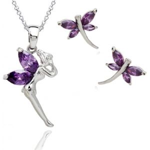 Meimie-Ensembles Fée Clochette Pendentif Collier Boucles D'oreilles Avec Cristaux De Zircone 18ct Plaqué Or Blanc Parure De Bijoux Pour Femme Et Fille - Neuf