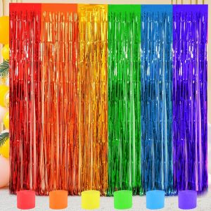 CMJAAGUR-4Pcs Rideau M&eacute;tallique De Frange 1X2 M Rideau M&eacute;tallique Tinsel Multicolore, 6Pcs Rouleau De Papier Cr&eacute;pon 3,5Cmx10M D&eacute;coration De F&ecirc;te Pour Festival Carnaval Ou Anniversaire[M1204] - Neuf