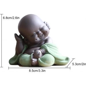 Bouddha Maitreya rieur (vert), statue de Bouddha en céramique, sculpture décorative pour le thé, mini Bouddha porte-bonheur assis, décoration de jardin pour la maison - Neuf