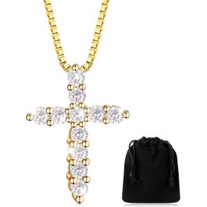 Kales-Collier De Croix En Diamant Pour Femmes Collier De Cha&icirc;ne De Croix En Plaqu&eacute; Or Blanc Collier De Pendentif En Cristal Blanc Cadeaux De Bijoux Collier De Croix Pour Femmes Filles (Dor&eacute;) - Neuf