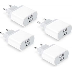 Ayu-4-Pack Prise Usb, 2.1a/5v Chargeur Pour Iphone 11 Pro Max Xs Xr X 8 7 6 6s Plus 14 13 12 Se 5 5s 5c, Pad, Samsung Galaxy, Huawei, 2 Port Adaptateur Secteur Téléphone Embout Ficher Mural - Neuf