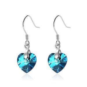 Boucles D'oreilles Pendantes En Argent 925 « C?ur De L'océan » Pour Femme, Cristal Bleu, Ailes D'ange, C?ur, Boîte À Bijoux, Cadeau De Saint-Valentin Et De Noël - Neuf