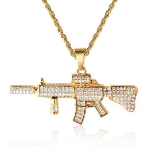 Trahoo-Chaîne En Or Iced Out,Homme Véritable Plaqué Or 18 Carats Pistolet Pendentif Collier Avec Chaîne De Corde 60cm,Coffret Cadeau Gratuit - Neuf