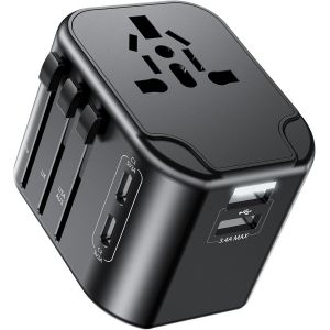 Adaptateur prise universelle, adaptateur prise de voyage avec 2USB-C, 2USB-A et 1CA, adaptateur international pour Allemagne, &Eacute;tats-Unis, Royaume-Uni, France, Espagne, Japon, Tha&iuml;lande, Italie, AUS - Neuf