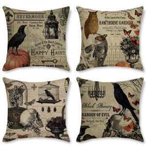Ensemble De 4 Coussins De Canapé En Lin Imprimé Citrouille, Pour Salon, 45 X 45 Cm - Neuf