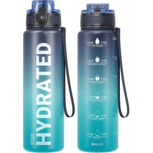 Bouteille D'eau,Gourde Sport 1l/500ml/750ml Avec Marqueur De Temps De Motivation,Sans Bpa,Étanche & ,Pour Sport,Camping (1 Bouteille).[B70] - Neuf