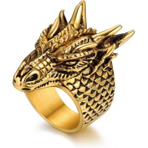 Tianyi-Bague Dragon Homme Acier Inoxydable/Plaqué Or/Noir, Bague Chevalière Animal De Punk Style, Taille De 54 À 67 - Neuf