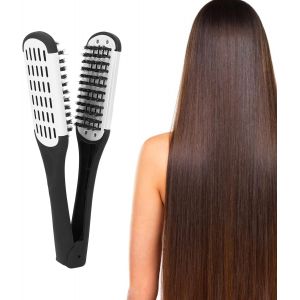 Kal-Peigne À Cheveux Lissant En Poils De Sanglier, Pince À Lisser Respirante, Brosse À Peignes Double Face, Brosse Démêlante Pour Cheveux, Outil De Coiffure Pour Lisser Et Cheveux Raides - Neuf